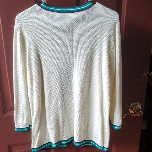 Talbots White and Green Cardigan with Nautical Trim - Picture 8 of 8